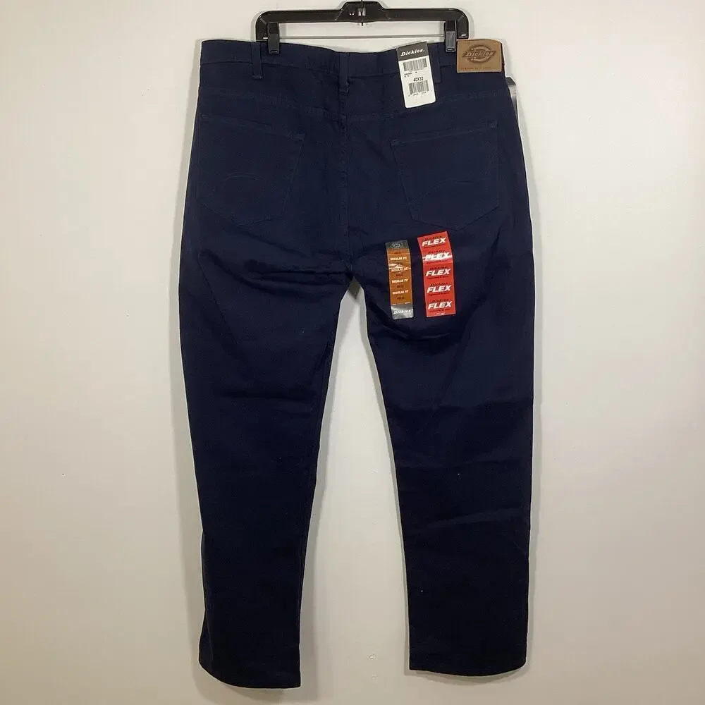 Dickies Mens Flex Regular Fit Straight Leg 40 X 32 Work Duck Pants Navy‎